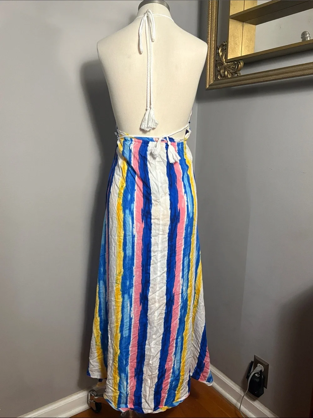 NEW Gypsy Rose Short Set Medium Striped Multicolor Halter Wrap Dress with Shorts
